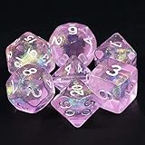 DND Dice Pink Transparent Dice with Color Changing Glitter for Dungeons and Dragons Role Playing Game,D&D,MTG,Pathfinder Dice Set with Dice Pouch