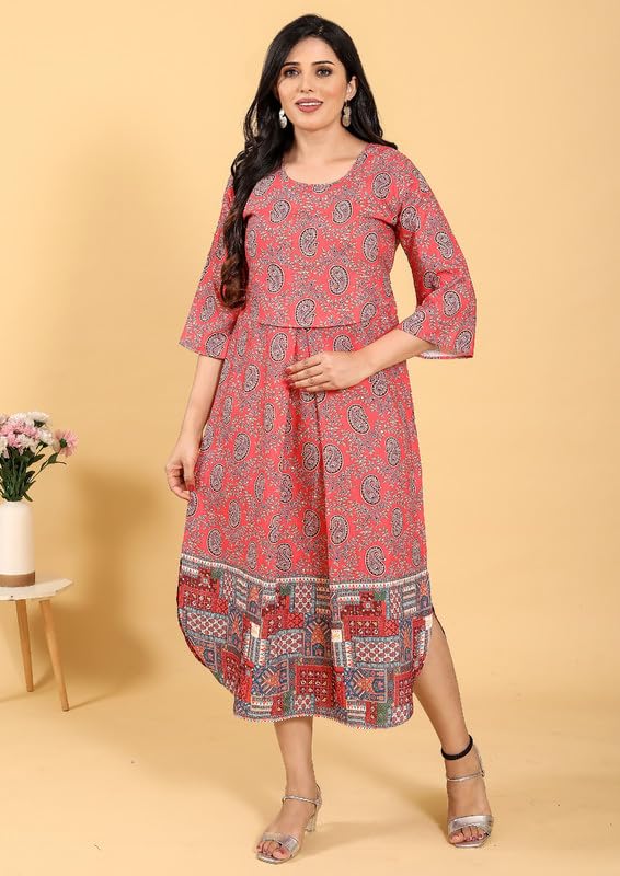 Image of RITIJYA Zipless Feeding Kurtis & Dresses for Women | Zipless Maternity Wear Gown Pregnancy Dress for Nursing Mothers | Viscose Rayon | Stylish & Comfortable | S to 4XL | Washable & Durable