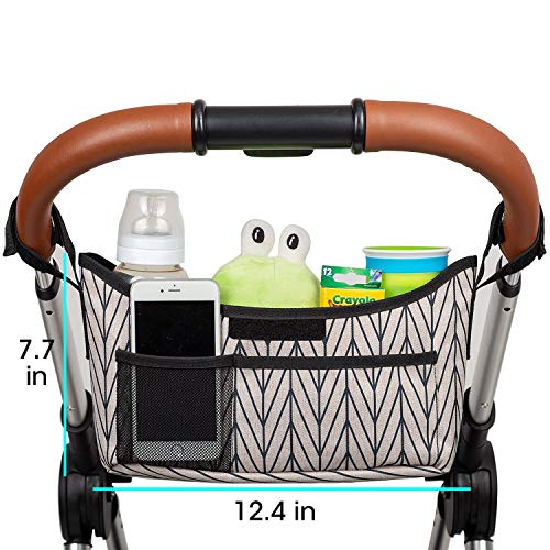 Universal Stroller Bag Organizer for Baby with Cup Holders Detachable Phone Bag & Shoulder Strap Fits for Stroller like Uppababy, Baby Jogger and Pet Stroller