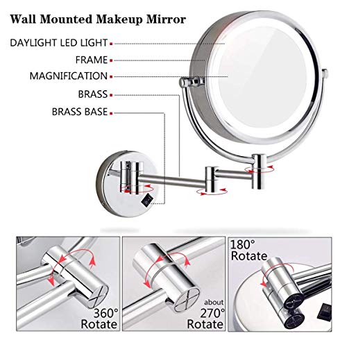 Miroir de maquillage mural avec grossissement 5X et bras extensible orientable - 7