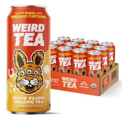 Drink Weird Organic White Peach Oolong Tea – 16oz Cans, 160mg Organic Caffeine, Pack of 12 – A...