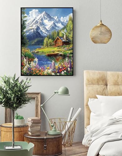 Image of Eiazuiks Stamping Cross Stitch Kit, Snow Mountain Counting Cross Stitch Kit for Adult Beginners, Full Line DIY Stitching Kit for Home Decor Cross Stitch Patterns 12x16 inches
