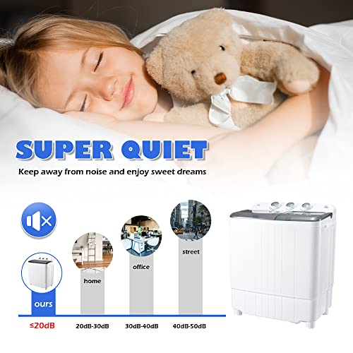 Homguava Portable Washing Machine 17.6Lbs Capacity Washer And Dryer Combo 2 In 1 Mini Compact Twin Tub Washing Machine Laundry Washer(11Lbs) & Spinner(6.6Lbs) With Built-In Gravity Drain Pump,Low Noise And Easy Store For Apartment,Dorms,Rv Camping(Grey+White) #TOP6