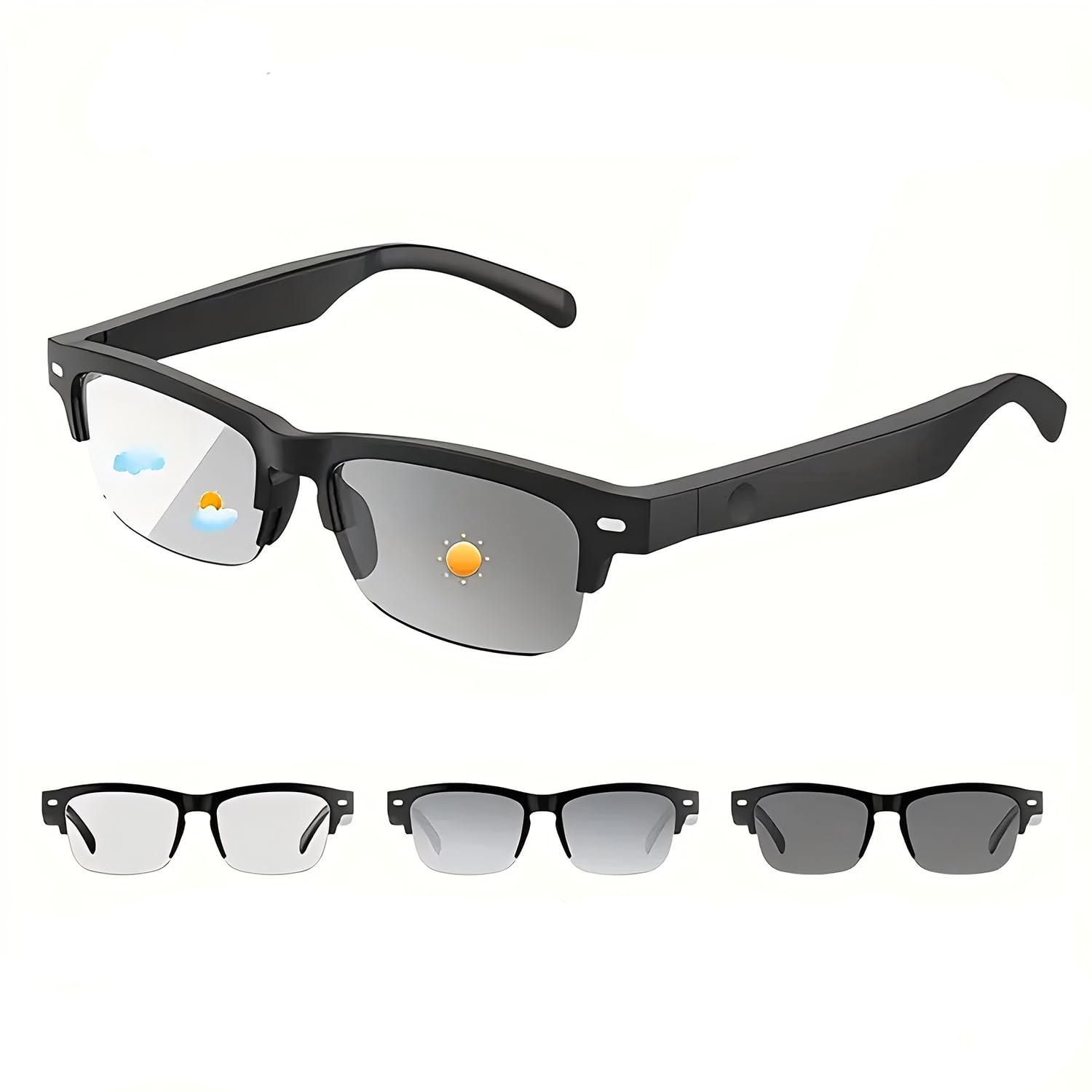 Bluetooth Photochromic Audio Sunglasses with Open-Ear Speakers Mic Polarized Smart Glasses Waterproof Design Voice Assistant Support