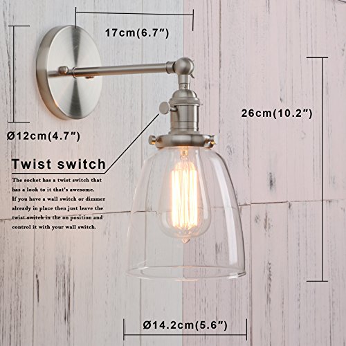 Image of Permo Industrial Vintage Single Sconce with Oval Cone Clear Glass Shade 1-Light Wall Sconce Wall Lamp (Brushed)