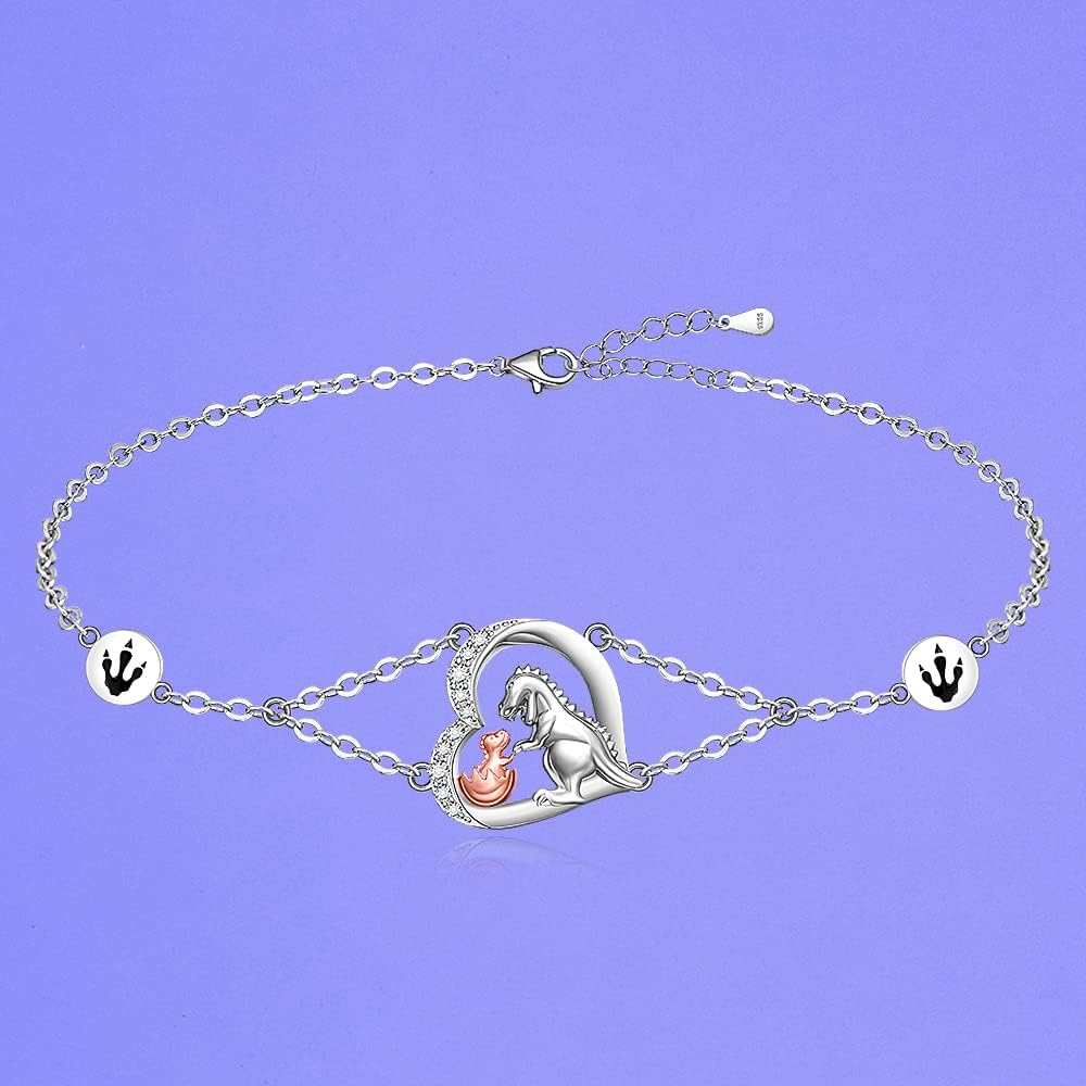 Fenthring Dinosaur Bracelet 925 Sterling Silver Heart Dino Matching Bracelets for Women Friendship Cute Animal Trex Jewelry - Image 9