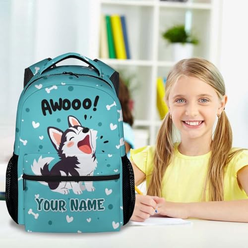 Custom Husky Backpack for Boys, 17 Inch Teal Backpacks for Middle School, Cute Lightweight Durable Bookbag for Teens2