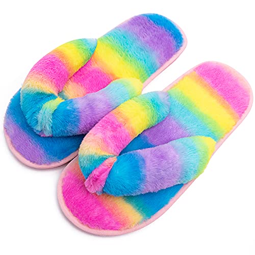Women's Fuzzy Memory Foam Flip Flop Slippers Soft Comfy Open Toe Slip On Spa Thong Flat Sandals Ladies House Home Furry Sandal Slides Indoor Outdoor3