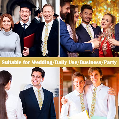 Image of Mantieqingway Men Skinny Tie Cotton Floral Necktie for Wedding Groomsmen Tie