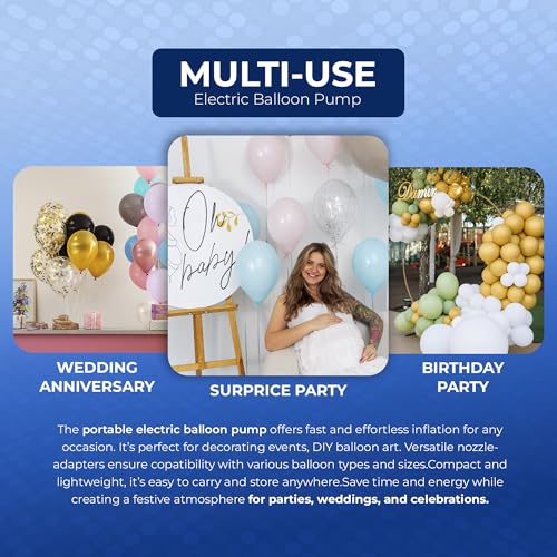 Scott 11 Electric Balloon Pump With Dual Nozzle, Portable Balloon Inflator 220V-240V 600W, Electric Air Pump For Birthdays, Parties, Wedding And Event Decorations (Blue) - 5