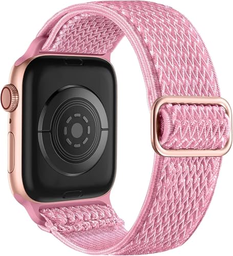 Bracelet de montre 44mm 45mm 42mm pour Apple Watch, bande nylon extensible rose iWatch SE