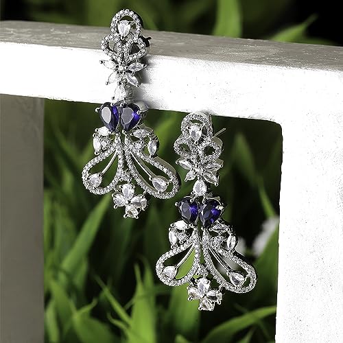 Rhodium-Plated Drop Earrings with American Diamonds