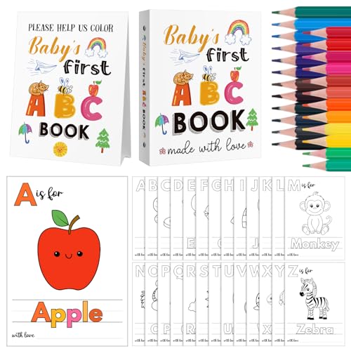 Baby's First ABC Book with 24 Colored Pencil, Baby Shower Keepsak...