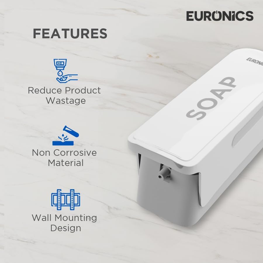 Image of Euronics EA51 300ml Manual Soap Dispenser Wall Mounted | ABS Plastic Refillable Gel & Liquid Soap Dispenser | Compact Hygienic Handwash Dispenser for Bathroom, Kitchen, Office & Hotel | White