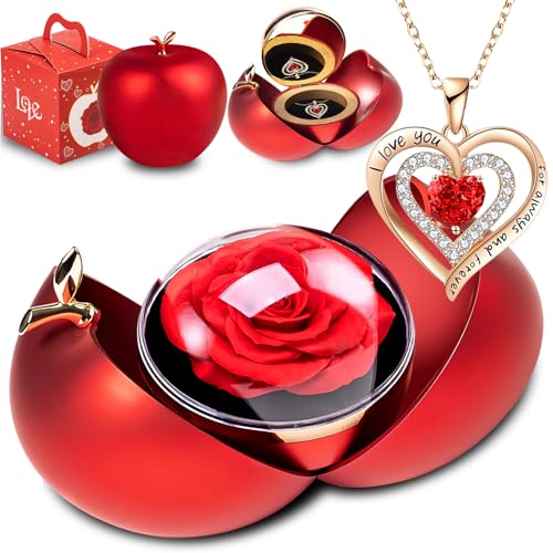 goldmiky Ewige Rose mit Schmuck Ewige Rose in Kugelbox Halskette Frauen Geschenk für Damen Valentinstag Hochzeitstag Muttertags Weihnachten Geschenk für Mutter Ehefrau Freundin rose mit kette