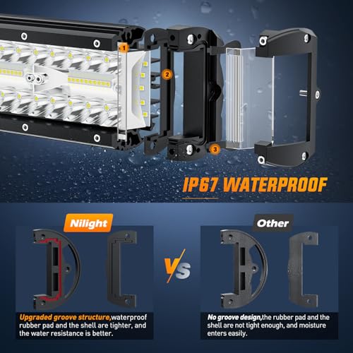 Image of Nilight Side Shooter Light Bar 7 Inch | Triple Row Design, Spot Flood Combo Work Off Road Lighting on Truck SUV ATV UTV