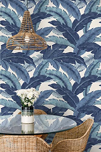 Image of Tommy Bahama - Premium Peel and Stick Wallpaper, Designer Tropical Wallpaper for Bedroom, Dorm Room Essentials, Self Adhesive, Vinyl, 30.75 Sq Ft Coverage (Swaying Palms Collection, Azure)