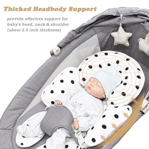 Image of Infant Car Seat Insert, 2 in 1 Carseat Head Neck Pillow for Newborn, Breathable Baby Carriage Pad with Strap Covers, Fit Car Seat, Stroller, Bouncer, Polka Dot
