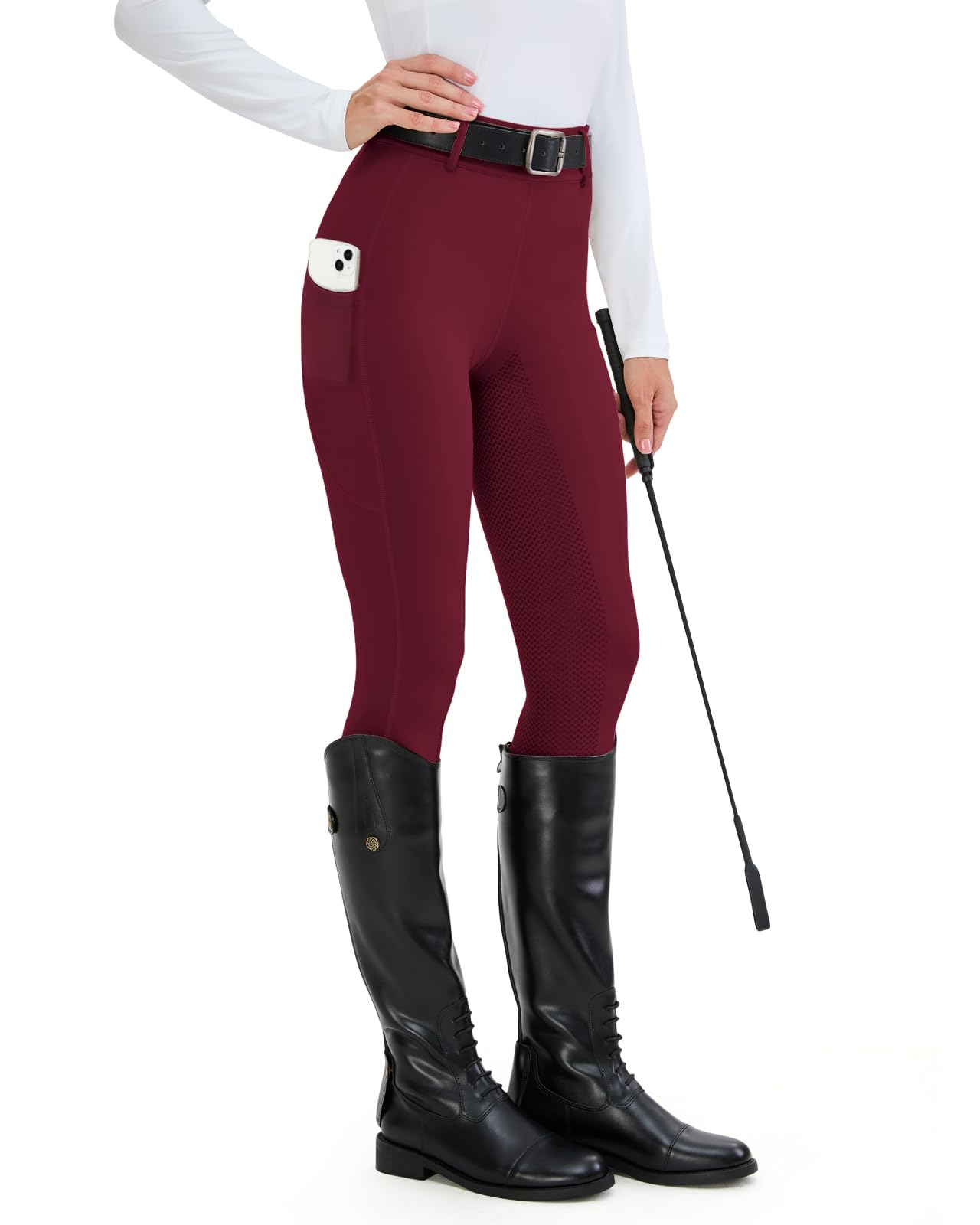 HMILES Damen Reitleggings Silikon Vollbesatz High Waist Elastische Reithose Damen mit Handytasche Gürtelschlaufen