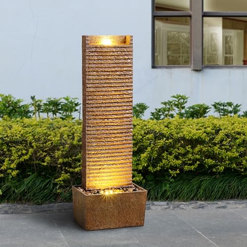 Teamson Home Ridged Texture Outdoor Water Fountain–Warm Glow Lighting with Built-in Electric Pump & Simple Setup, Brown by Teamson Home - Used condition - Image 6