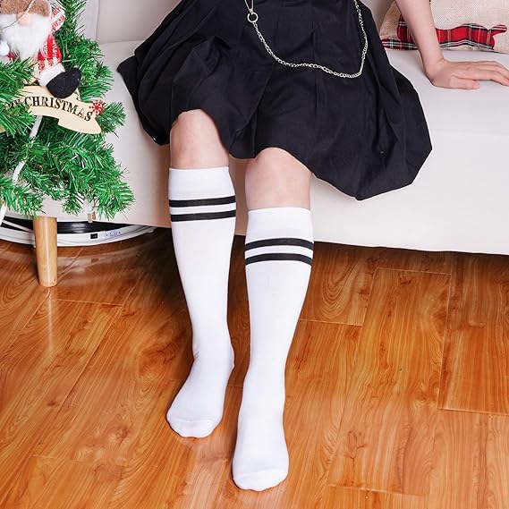 Image of WKLOUYHE 3 Pairs School Uniform Cotton Knee High Socks Athletic Sports Soccer Socks Tube Sock for Girls and Boys