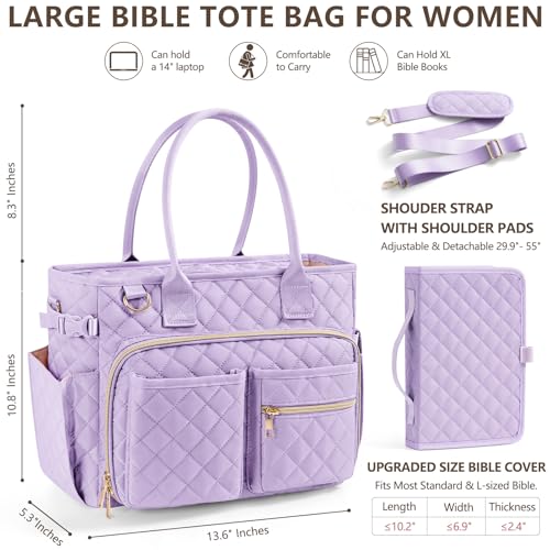 Image of Large Bible Bag with Bible Cover Case for Women, Quilted Church Tote Bag Carrying Case w /Shoulder Strap, Bible Study Supplies Journaling Kit Accessories, Christian Gift for Women Mom Friends Teacher