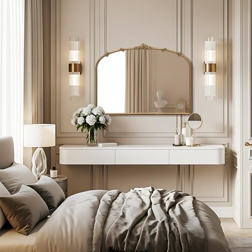 Image of Besdomus Large Vintage Gold Mirror: 40 inchx29 inch Antique Vintage Arched Mirror | French Baroque Decorative for Wall /Mantel /Bedroom /Entryway /Bathroom /Hallway - Home Decor for Fashion- Conscious