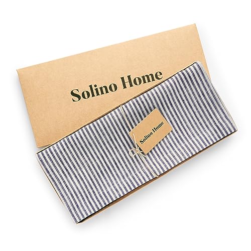 Solino Home 100% Pure Linen Table Runner 14x36 Inch - Narrow Stripe Small Navy and White Cloth Table Runner for Dresser, Coffee Table, Handcrafted Machine Washable - Summer, 4th of July by Solino Home - Used condition - Image 5