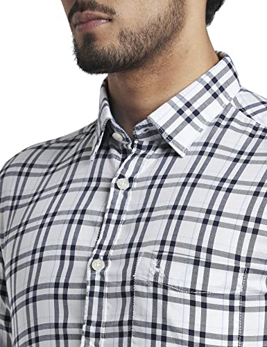 Image of Parx Men's Pure Cotton Checks Pattern Slim Fit Semi Cutaway Collar Full Sleeve Casual Shirt