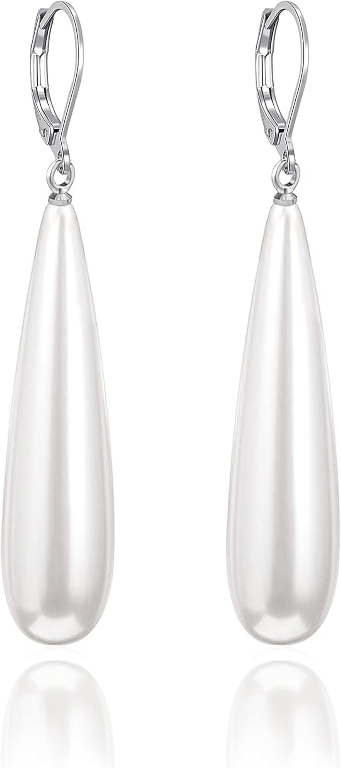 El Regalo Long Teardrop Pearl Earrings for Girls & Women - Leverback Dangle Pearl Earrings Jewelry (B0CSDPRVKJ) Amazon Price History, Amazon Price Tracker