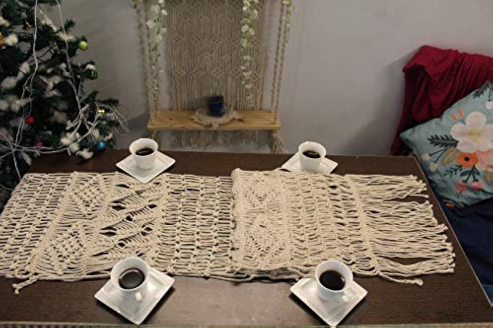 Handwoven Macrame Dining Table Runner, 14x84 Inches