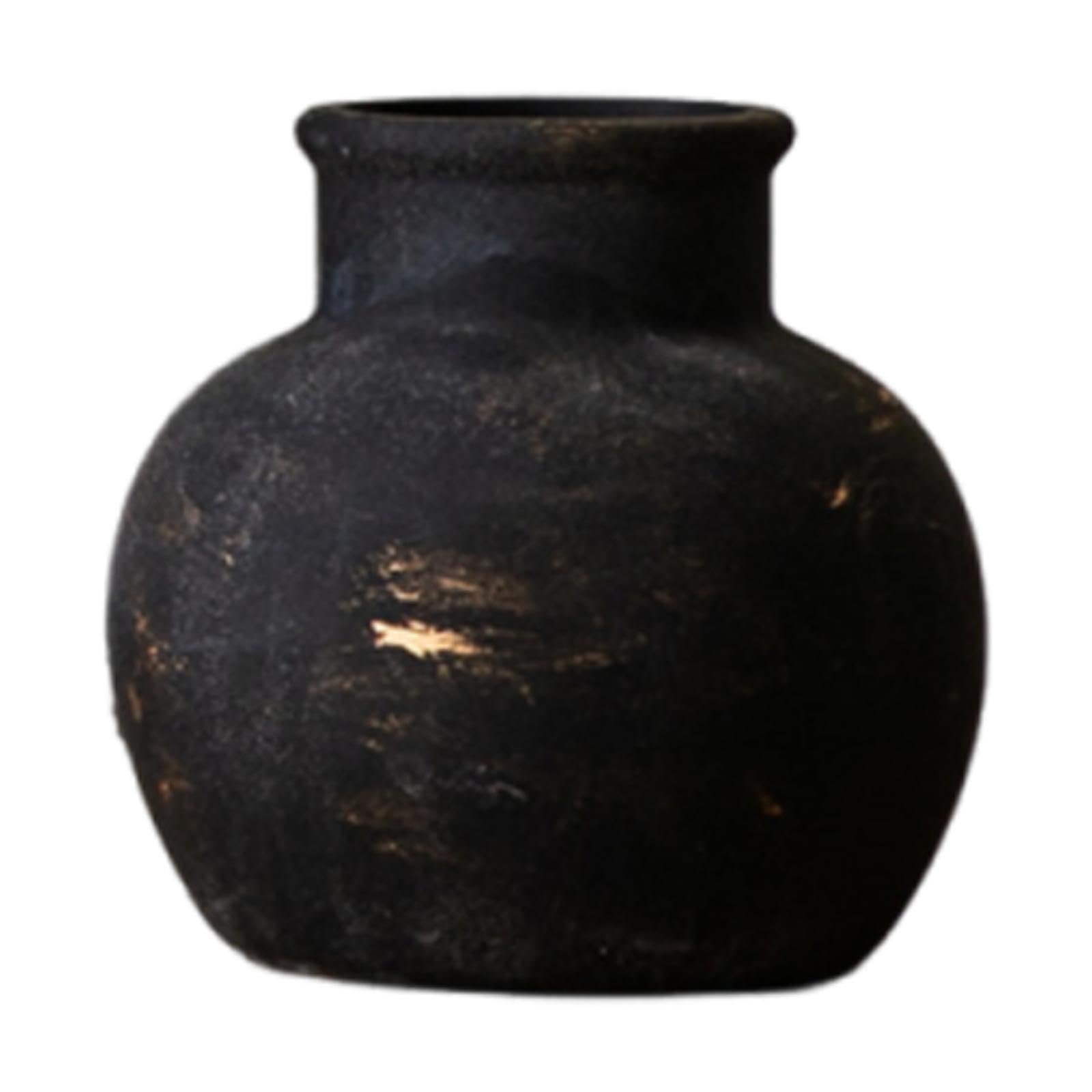 Jarrón de cerámica rústico negro Wabi Sabi: maceta de flores decorativa para granja