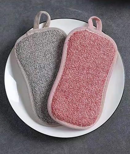 Image of 4 PCS Scouring Pad Sponges Kitchen Microfiber Cleaning Sponges Reusable Dish Sponge for Dishes, Pots and Pans