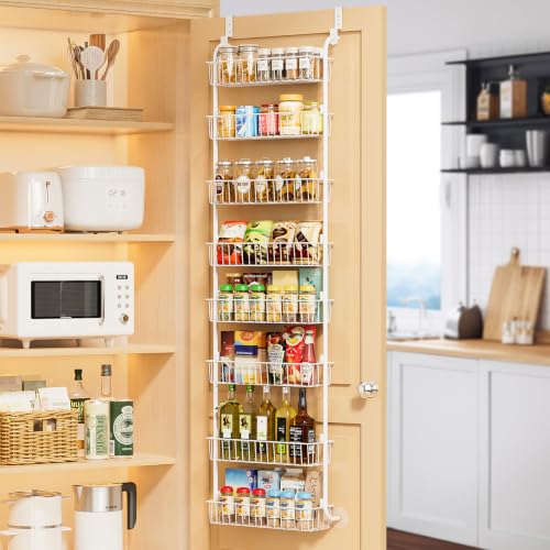 Image of Delamu Over The Door Pantry Organizer, 8-Tier Hanging Spice Rack | Large Pantry Door Organization and Storage Seasoning Shelves, Door Organizer for Kitchen, 17.1 inchW x 65.4 inchH x 5.8 inchD, White