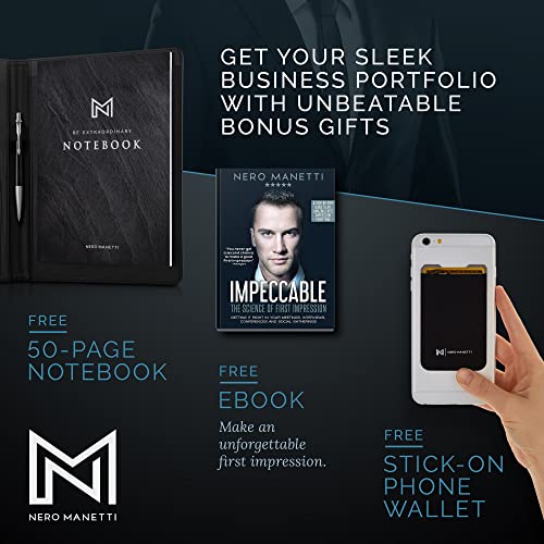 Nero Manetti- Leather Portfolio Folder - Business Pu Leather Portfolio Notepad Holder For Resumes, Legal Pad Portfolio Executive Binder, Professional Padfolio Notebook For Women/Men (Black) #TOP7