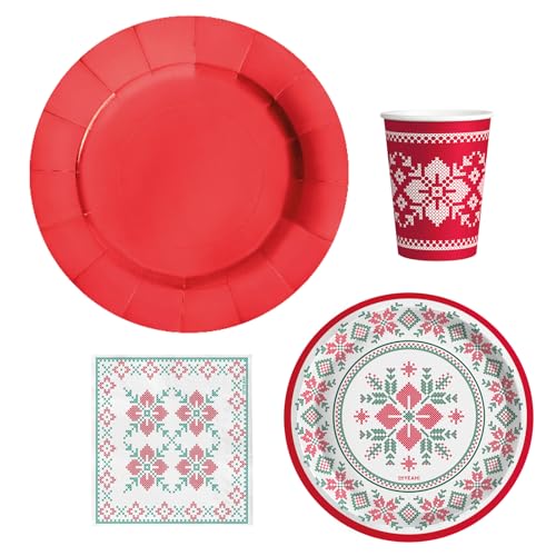 OH YEAH - Kit Vajilla Navidad 6 Personas Bordado Jacquard - 48 Piezas - Platos, Vasos, y Servilletas Desechables - Temática Navideña - Cenas Navideñas, Reuniones Familiares y Fiestas de Fin de Año OH YEAH - Kit Vajilla Navidad 6 Personas Bordado Jacquard - 48 Piezas - Platos, Vasos, y Servilletas Desechables - Temática Navideña - Cenas Navideñas, Reuniones Familiares y Fiestas de Fin de Año