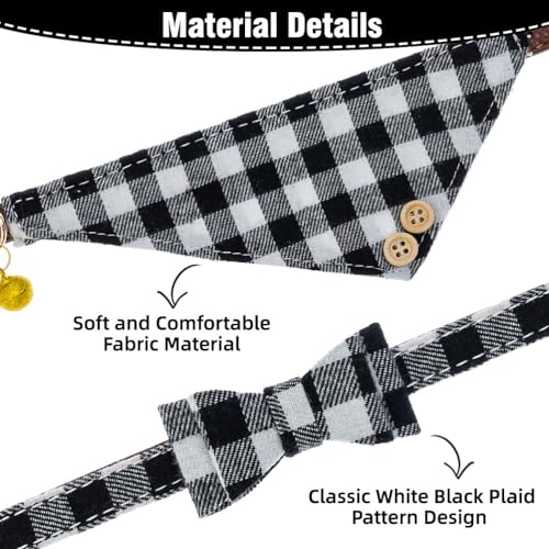 Image of EXPAWLORER Dog Collar and Leash Set - Classic Plaid Dog Bow Tie and Dog Bandana Collar with Bell, Dog Leash Tangle Free, Adjustable Collars for Small Dogs Cats Puppies, Holiday Ideal Gift, XS