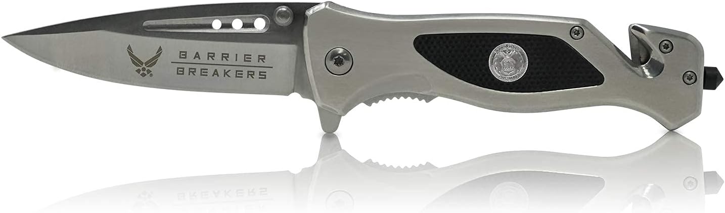 Military Gift Shop Air Force Folding Elite Tactical Knife - Disabled Vet Owned Business - Air Force Knife Silver