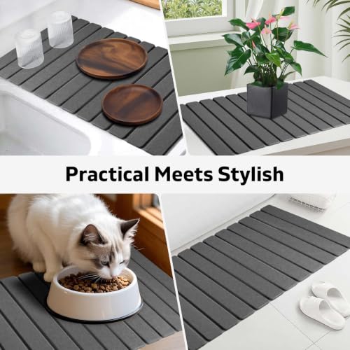 Foldable Stone Dish Drying Mat, 2 Pack Super Absorbent Diatomaceous Earth Bath Mat with Anti-Slip Base, Quick Drying Modern Mat for Bathroom Kitchen Counter by DFJKJUU - Used condition - Image 7