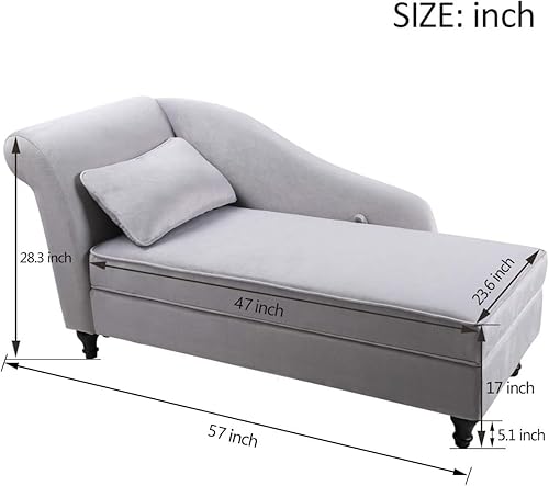 Miniatura 2 de Yongqiang Chaise Lounge - Sofá reclinable tapizado para interiores, sala de estar, dormitorio, terciopelo gris (reposabrazos izquierdos)