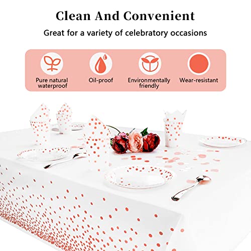 Ymhpride 10 Pack 54" X 108" Disposable Tablecloths Plastic Table Cover For Rectangular Tables Rose Gold Dot Confetti Table Cloths For Parties, Graduation,Bbq,Birthday,Fine Dining,Wedding,Baby Shower #TOP7