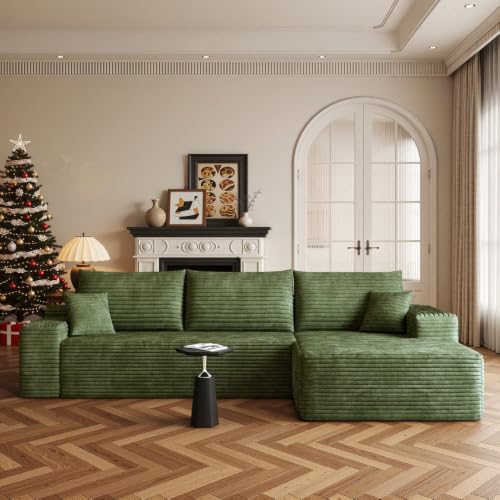 Image of Boneless Couch, Modular Sectional Couches for Living Room, U-Shaped Cloud Couch Sofa with Deep Seat, Fluffy Corduroy Upholstered Corner Sofa