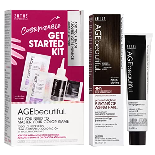 Image of AGE beautiful Permanent Hair Color Cream, 100% Gray Coverage Hair Dye with Biotin Anti-Aging Formula for Fuller, Thicker Hair, Professional Salon Quality