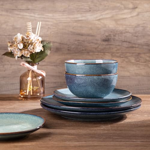 Image of GBHOME Dinnerware Sets For 6, 24Pcs Stoneware Plates and Double Bowls Sets, Dishwasher&Microwave Safe