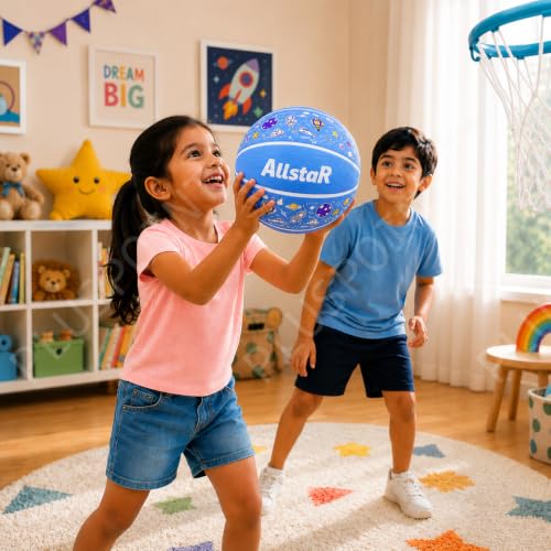 Image of PLUSPOINT Kids Basketball with Air Pump | Colorful Printed Rubber Basketball for Indoor & Outdoor Play | Training Sports Ball for Kids | Easy Grip Basketball for Boys and Girls