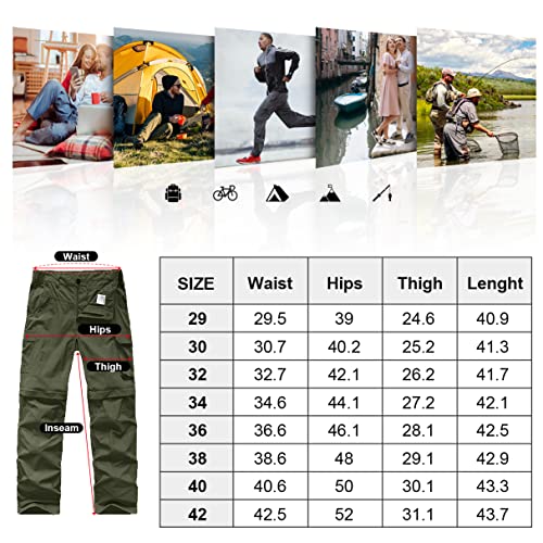 Jessie Kidden Mens Hiking Pants Convertible Quick Dry Lightweight Zip Off Outdoor Fishing Travel Safari Pants (225 Army Green 29) #TOP5