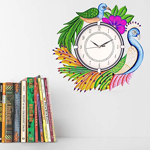 Image of Wooden Peacock Design Wall Clock Round Quartz Analog Decorative Antique Wall Clock for Home Decor Multicolor 5