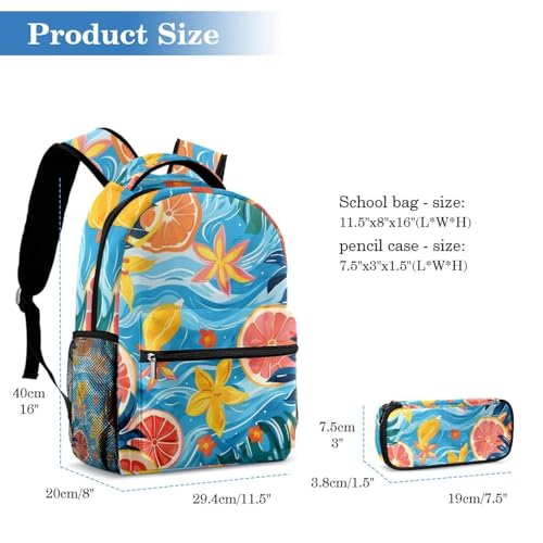 Sac à dos d'école pamplemousse grande capacité avec trousse à crayons