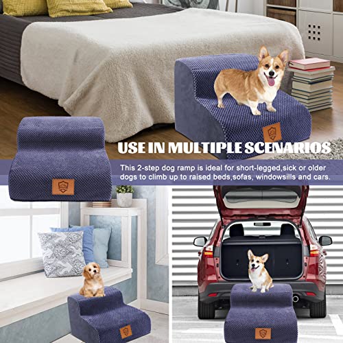 Kphico Dog Stairs,High Density Foam Pet Stairs 2 Tiers,11.8" High Non-Slip Pet Ramps/Ladder With Removable Cover,Best For Dogs Injured,Pets With Joint Pain-Send 1Pcs Pet Hair Remover Roller(Blue) #TOP6