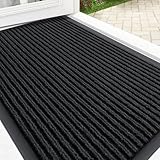 OLANLY Front Door Mat Indoor Outdoor Entrance, Waterproof Heavy Duty Doormat, Fade Resistant, Low Profile, Easy Clean Patio Porch Welcome Floor Mats for Entry, 29.5x17, Black